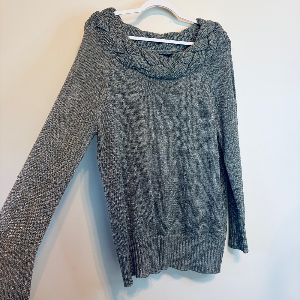 new directions Gray Braided Cowl Neck Sweater